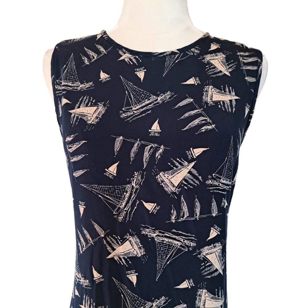 Lauren Ralph Lauren Vintage 100% Silk Nautical Sailboat Maxi Dress Navy Size 10 - Picture 3 of 11